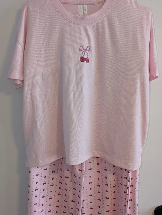 Pink Cherry Print Pajama Set - Picture 2 of 3